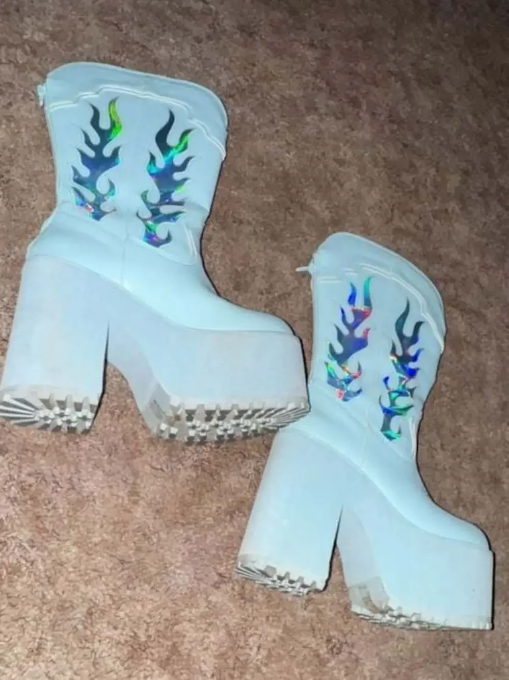 Club Exx Light Blue Holographic Flame Platform Cowboy Boots